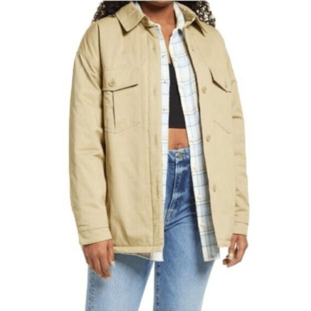BP Quilt Lined Shacket Shirt Jacket Khaki